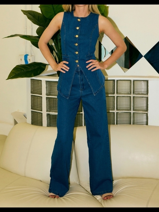 Denim - #98098 🛑S,M,L HIGH END Fabulous Trendy Viral Denim Vest 2pc Set
